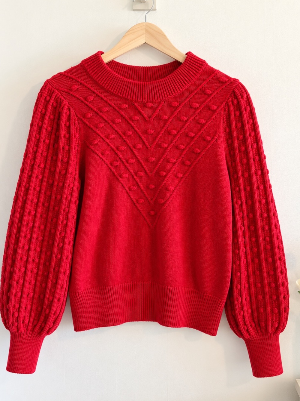 Charter Club Red Cable Knit Puff Sleeve Sweater Women’s Large